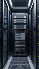 Well lit server room housing advanced storage and networking hardware