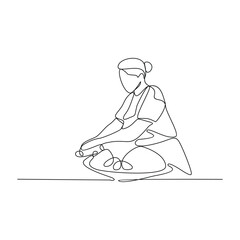 One continuous line drawing of a chef is cooking for in the restaurant vector illustration. Design with Minimalist black linear design isolated. Cooking activity themes for your business asset design.