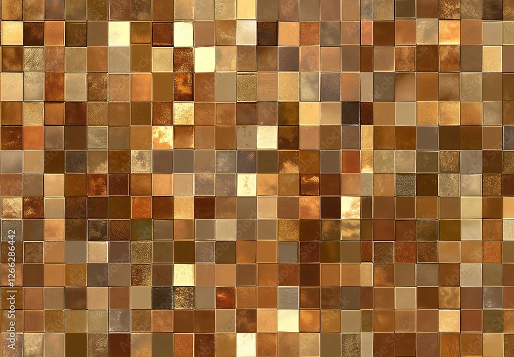 Poster abstract mosaic with brown and golden square tiles seamless pattern design