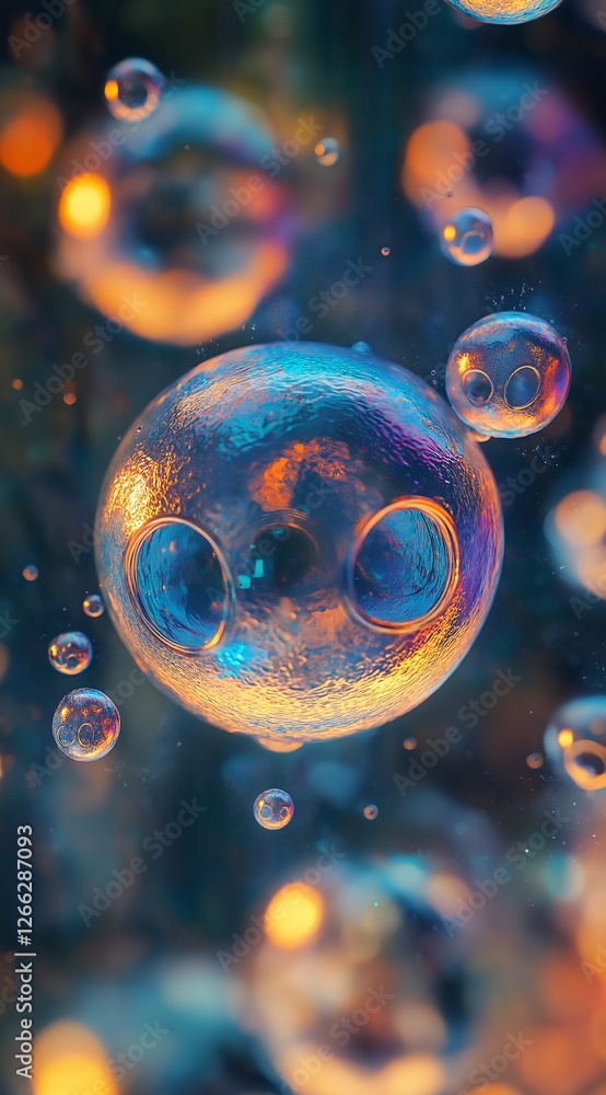 Poster abstract spherical bubble macro texture with ornate transparent design and colorful details