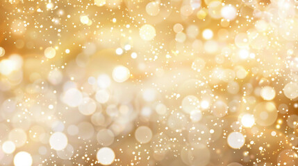 Golden bokeh background with soft, sparkling lights creating festive atmosphere. Ideal for celebrations, holidays, or elegant designs