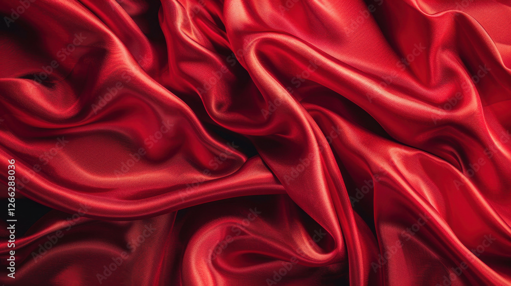 Poster luxurious red satin fabric with smooth, flowing texture and rich color. elegant draping creates sens