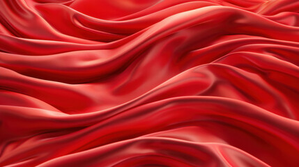 Obraz premium Smooth red fabric waves create luxurious and elegant texture, evoking sense of richness and warmth. flowing patterns enhance visual appeal of material