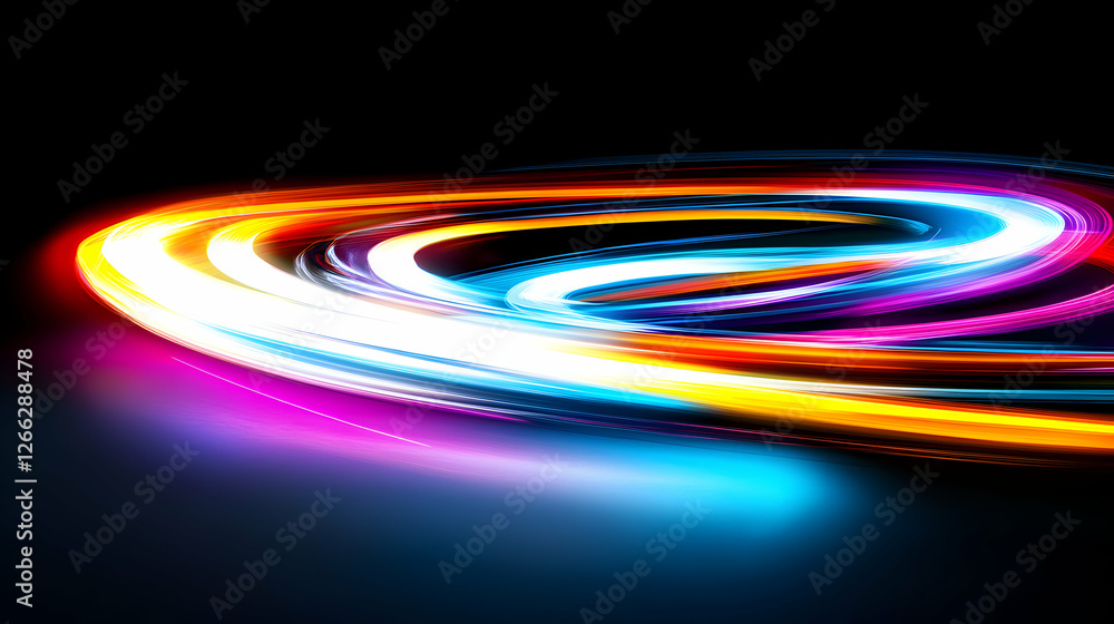 Poster abstract swirling neon light trails on a dark background. vibrant colors create a dynamic and energe