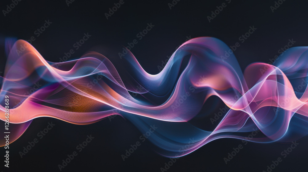 Poster abstract colorful waves on dark background, representing motion and energy. flowing lines create sen