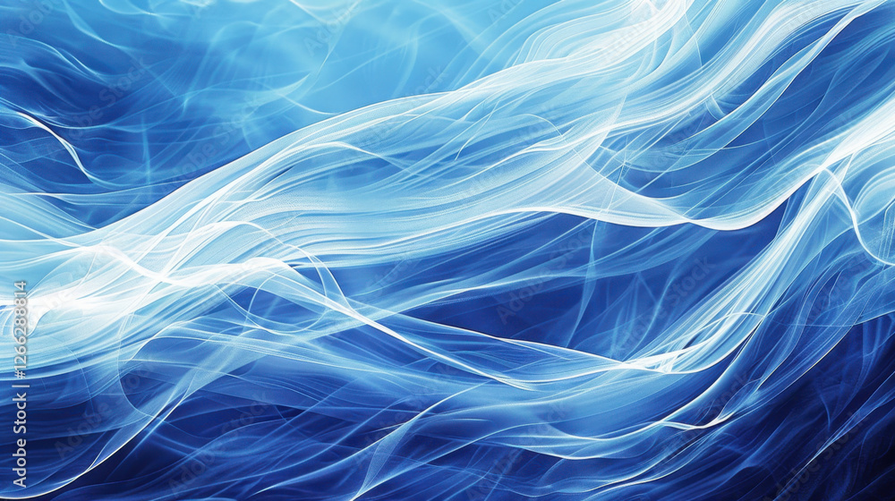 Poster abstract blue waves with flowing light patterns create serene atmosphere, evoking sense of calm and 