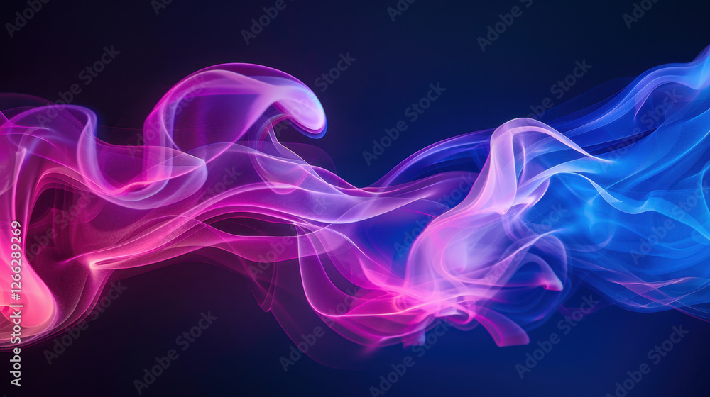 Poster vibrant abstract smoke waves in pink and blue colors create dynamic visual effect. flowing patterns 