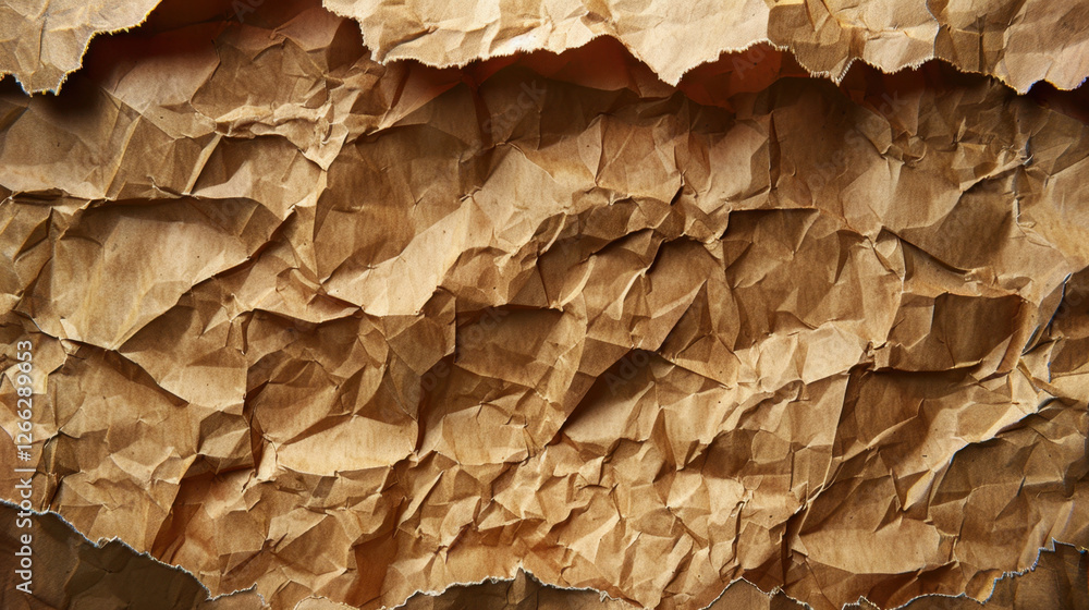 Poster crumpled brown paper texture with intricate folds and creases, creating rustic and organic feel. ide