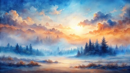 Fototapeta premium Serene Sunrise Over Misty Mountain Forest, A Breathtaking Panorama of Nature's Beauty at Dawn