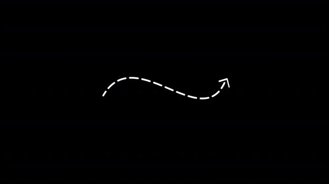 Wavy up arrow direction icon with dotted line animation. Black background.