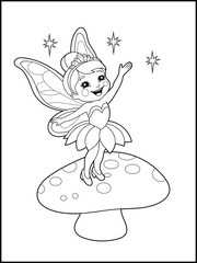 Black and white fairy coloring pages for kids. Children's coloring books with cute cartoon fairy characters, fun and educational materials for kindergarten.

