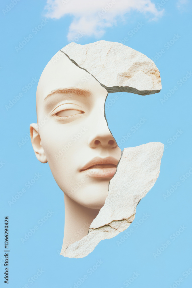 Poster time never turns back, a mask representing the future, emphasizing high fidelity in a unique design.