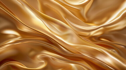 Luxurious golden silk fabric with smooth, flowing texture and elegant drapes. shimmering surface creates sense of opulence and warmth, perfect for various design applications