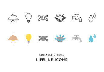 ライフラインにまつわるアイコンセット
