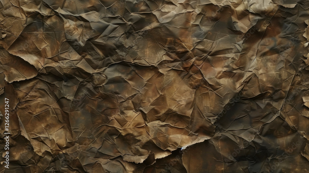 Poster crumpled brown paper texture with rustic appearance, ideal for backgrounds or crafts. uneven surface