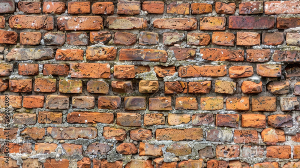 Poster old brick wall with various textures and colors, showcasing rustic appearance and historical charm. 