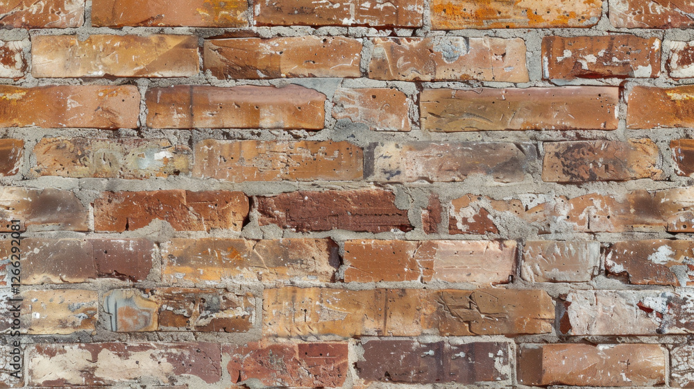 Poster old brick wall with weathered texture and various shades of brown. surface shows signs of wear, addi