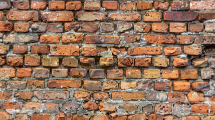 Obraz premium Old brick wall with various textures and colors, showcasing rustic appearance and historical charm. weathered bricks create unique pattern and character