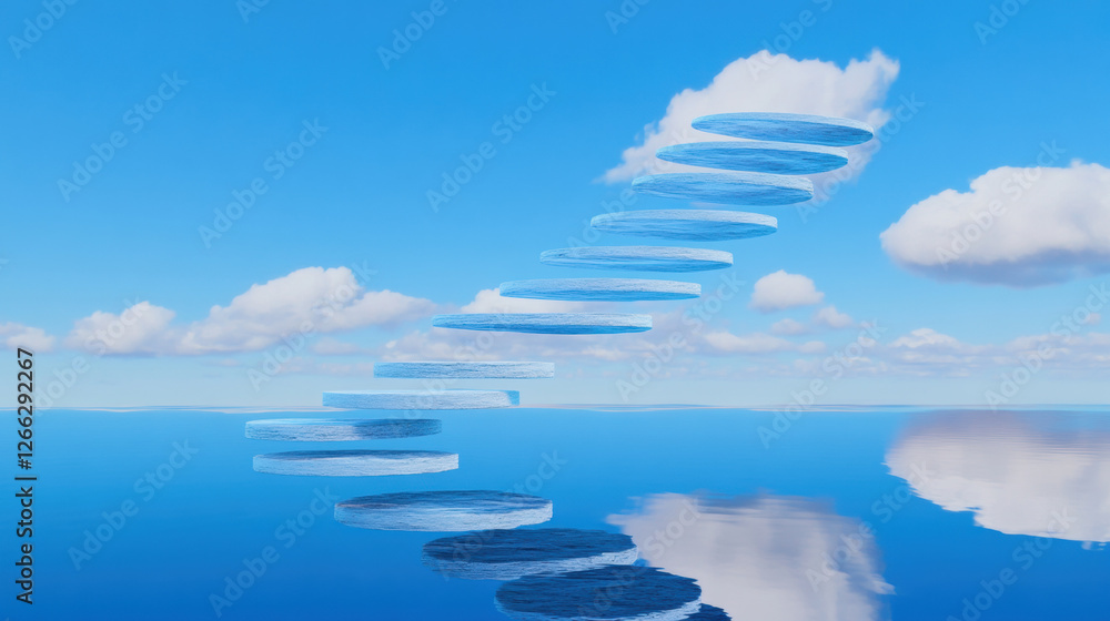 Poster time never turns back, a surreal image of a staircase made of floating years, showcasing a unique bl