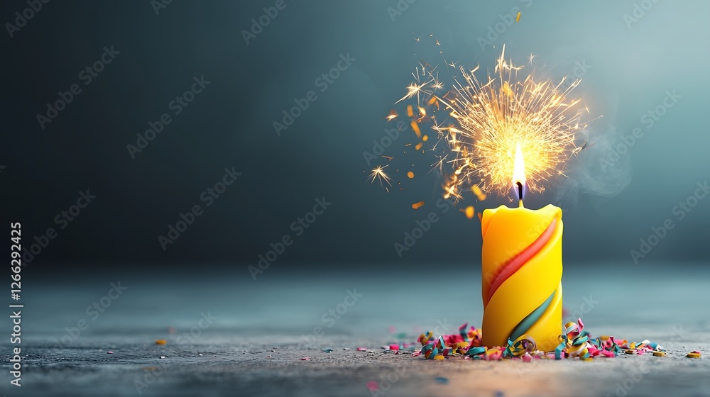 Aufkleber a 3d rendered image of a birthday candle that transforms into a vibrant colorful firework explosion 