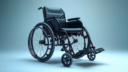 Fototapeta premium Modern wheelchair positioned on a soft gradient background, highlighting its sleek design and functionality