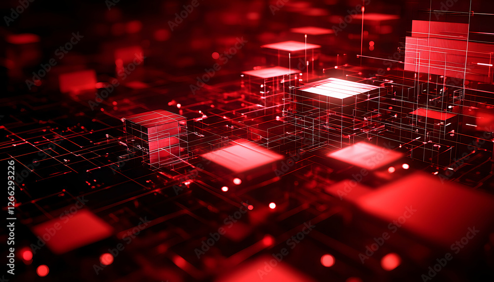 Poster abstract red digital network. futuristic glowing data streams and interconnected nodes. perfect for 