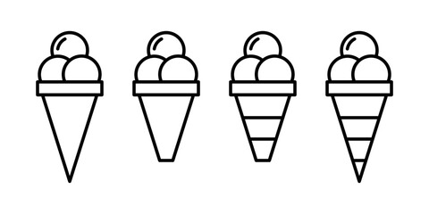 Vector illustrations of ice cream in various forms including cones, popsicle, and cup. Ice cream Icon Set. Ice Cream Vector Icon in line style design.