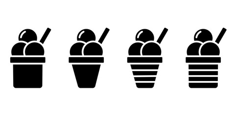 Vector illustrations of ice cream in various forms including cones, popsicle, and cup. Ice cream Icon Set. Ice Cream Vector Icon in line style design.