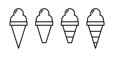 Vector illustrations of ice cream in various forms including cones, popsicle, and cup. Ice cream Icon Set. Ice Cream Vector Icon in line style design.