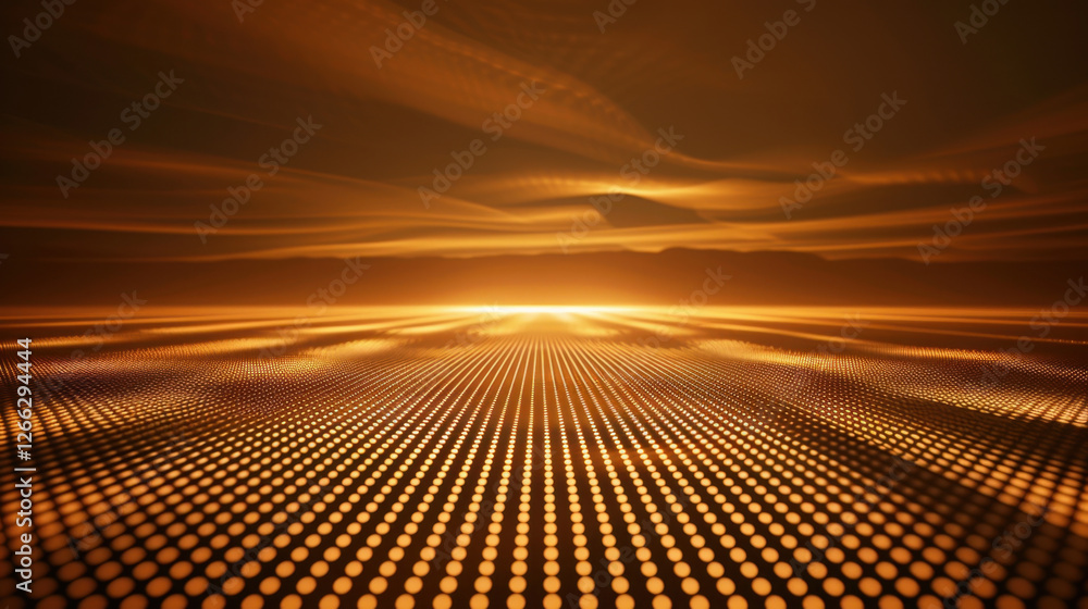 Poster mesmerizing abstract landscape featuring gradient of warm orange tones, with dotted pattern creating