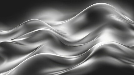 smooth, flowing silver fabric creates elegant waves and textures, evoking sense of luxury and sophistication. interplay of light and shadow enhances its beauty