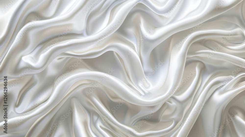 Poster satin fabric texture with soft, flowing waves in white color, creating elegant and luxurious appeara