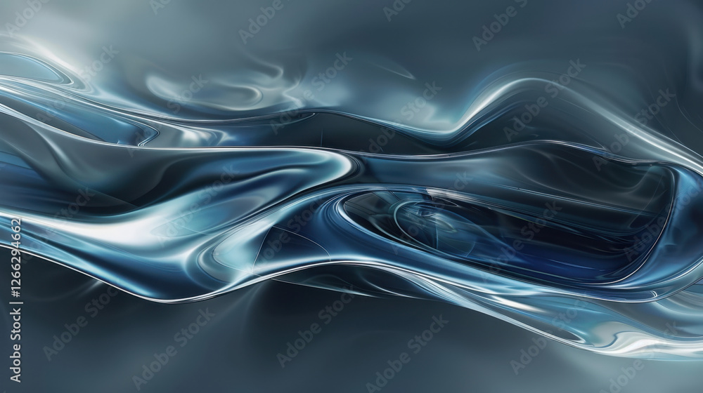 Poster smooth flowing abstract blue waves create serene and calming atmosphere, perfect for backgrounds or 