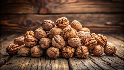 A Bountiful Pile of Shelled Walnuts Resting on a Rustic Wooden Surface