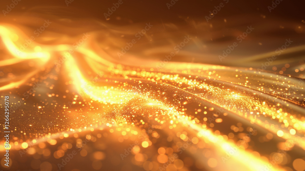 Poster mesmerizing wave of golden light flows gracefully, creating sense of warmth and tranquility. shimmer