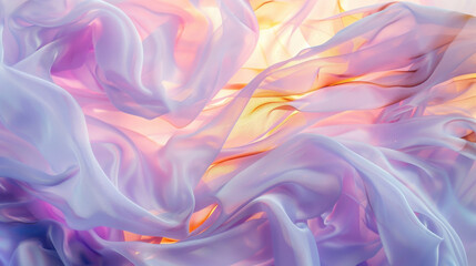 Obraz premium Soft, flowing fabric in pastel colors of pink, purple, and orange creates dreamy, ethereal atmosphere. delicate texture and light play evoke sense of tranquility and elegance