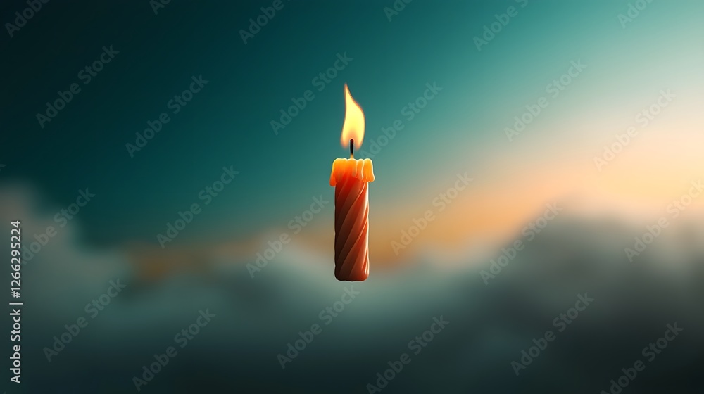 Poster a 3d rendered image of a single birthday candle floating in a tranquil zero gravity environment capt