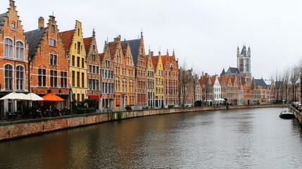 Fototapeta premium European Canal Townhouses with Cafes