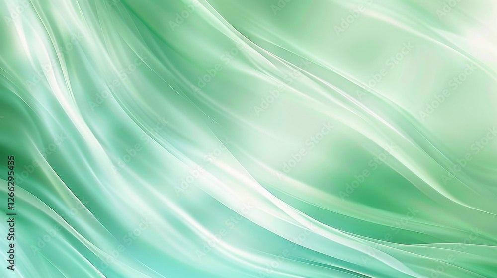 Poster soft green abstract background with flowing waves and light effects. ideal for calming designs and s
