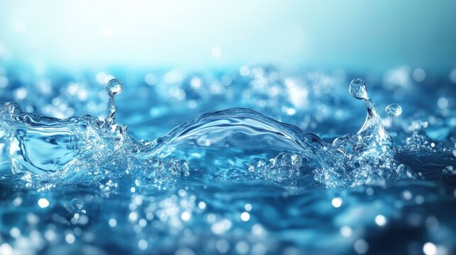 Close-up shot of splashing blue water. Ideal for purity, freshness, or hydration concepts.
