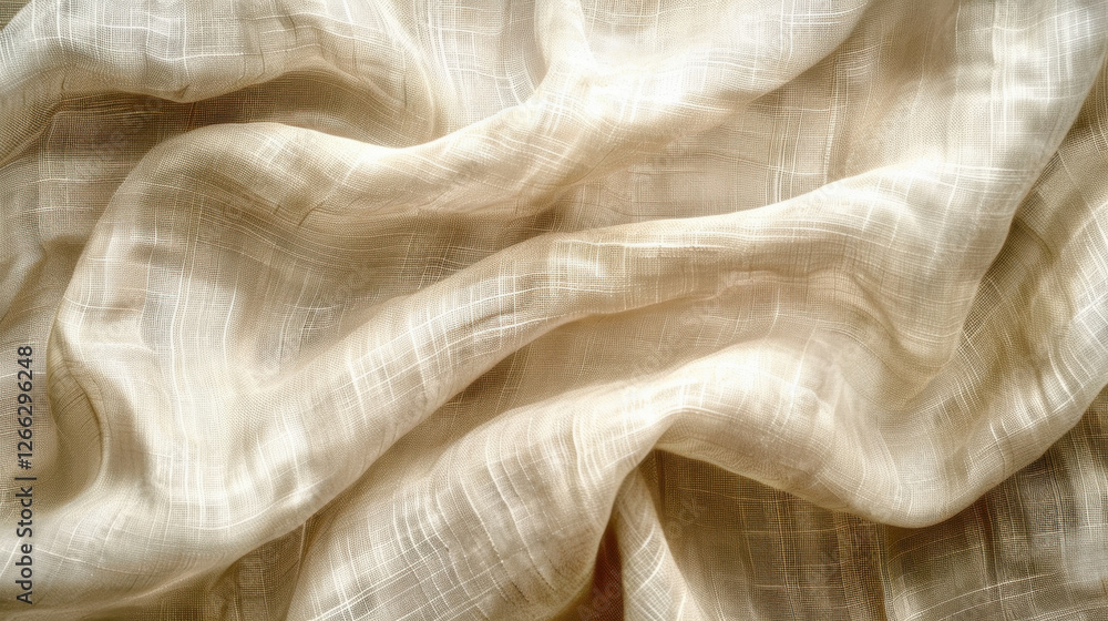 Poster soft, flowing fabric with light beige color and delicate texture, perfect for draping or layering in