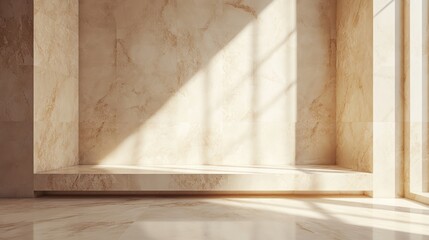 Sunlit marble bench, interior, display, sunlight,  product showcase