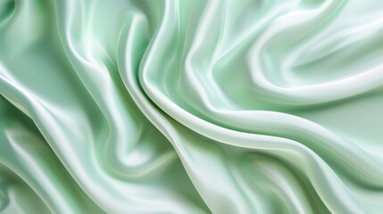 Obraz premium Soft green satin fabric with elegant folds and smooth texture, perfect for fashion or interior design projects. gentle sheen adds touch of luxury and sophistication