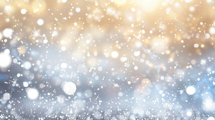 Fototapeta premium beautiful winter scene with falling snowflakes and soft, blurred background of golden and blue hues, creating magical atmosphere