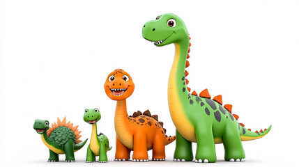 Fototapeta premium Playful dinosaur family featuring brachiosaurus, stegosaurus, and other friendly dinosaurs in vibrant colors. Perfect for children themes and educational content