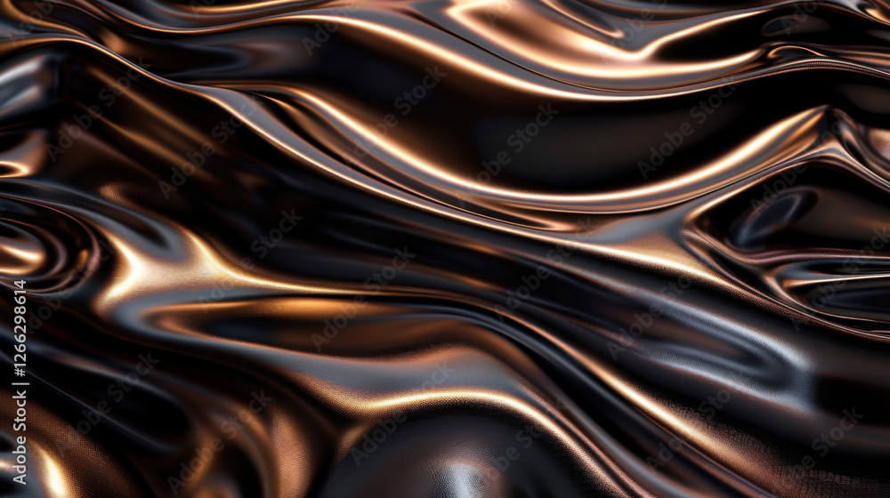 Poster sleek black fabric with shiny waves and reflections, creating luxurious appearance. smooth texture a