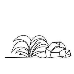 continuous line drawing grass with rock stone illustration