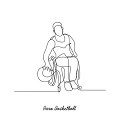One continuous line drawing of Para Basketball sport vector illustration. Para Basketball sport design in simple linear continuous style vector concept. Sports themes for your asset education design.