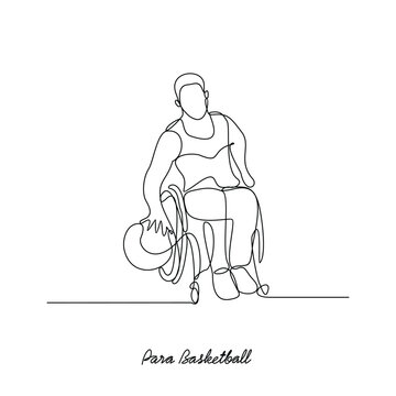 One continuous line drawing of Para Basketball sport vector illustration. Para Basketball sport design in simple linear continuous style vector concept. Sports themes for your asset education design.