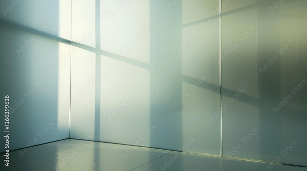 Poster serene interior space with soft light and shadows creating calming atmosphere. minimalist design emp